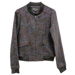 Adria Moss Bomber Jacket Womens Small Blue Red Floral Jacquard Outdoor Grunge